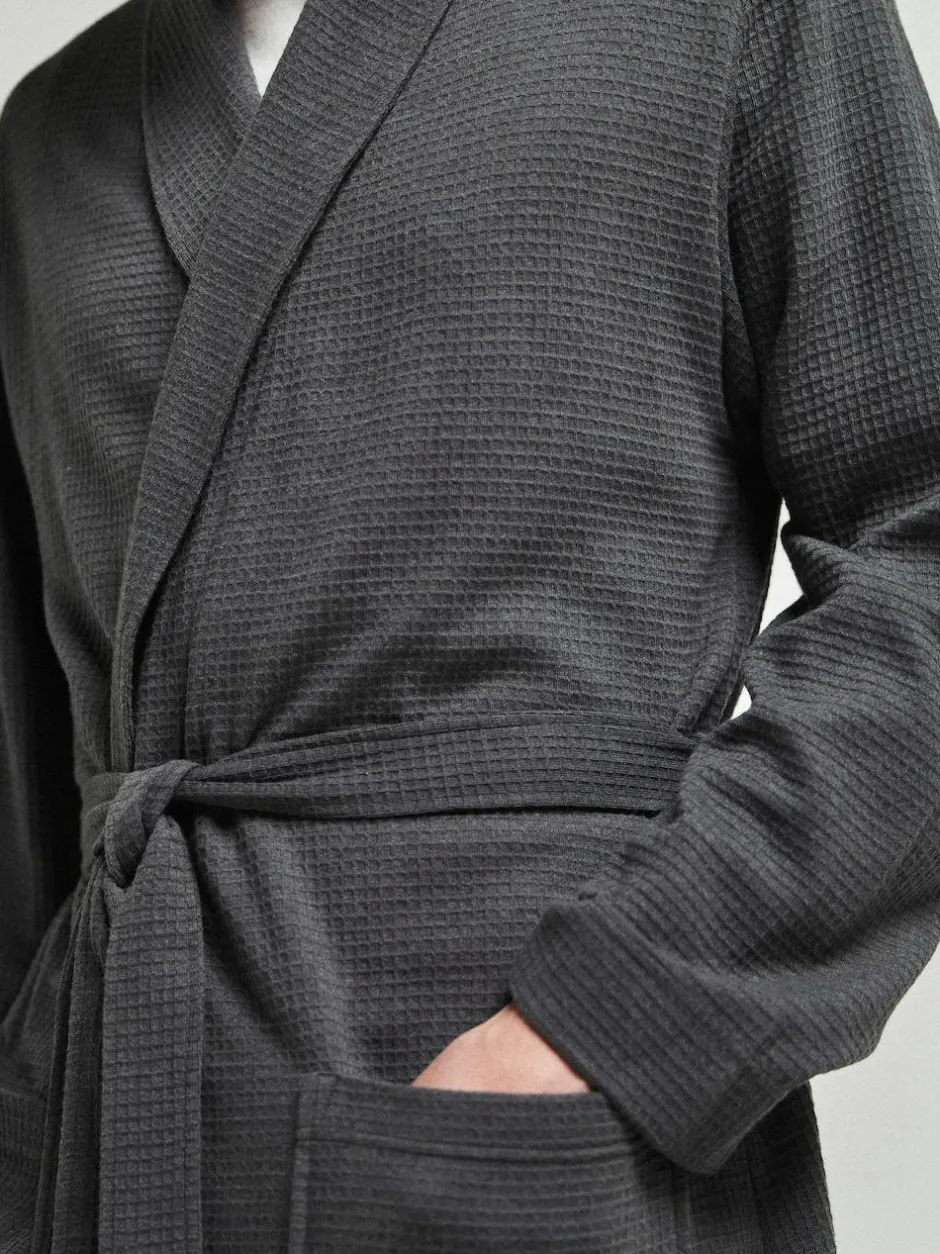Next Lightweight Waffle Dressing Gown Charcoal Grey Outlet