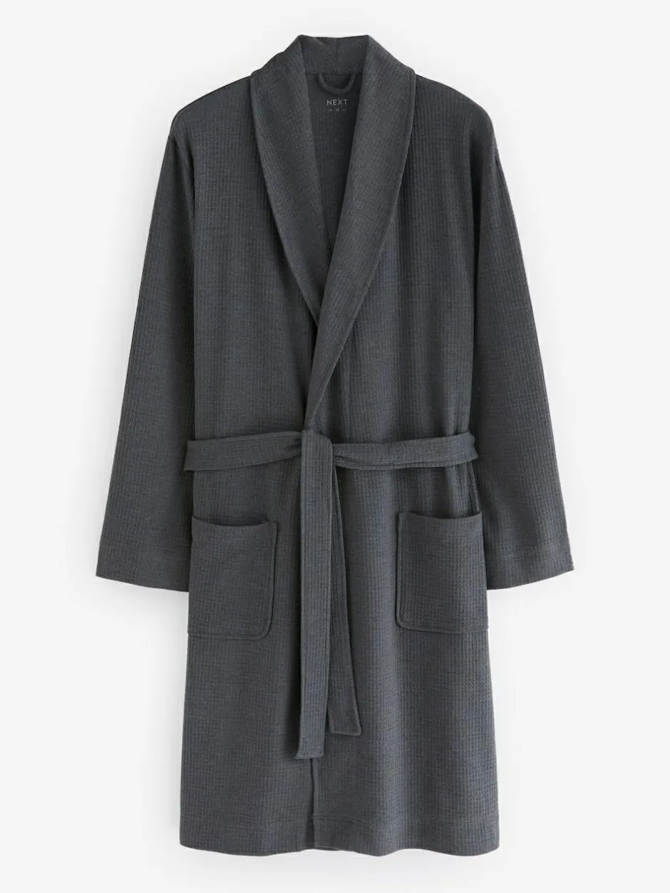 Next Lightweight Waffle Dressing Gown Charcoal Grey Outlet