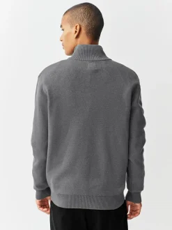 Next Charcoal Grey Plain N.Premium Regular Fit 100% Cotton Premium Quarter Zip Jumper Hot