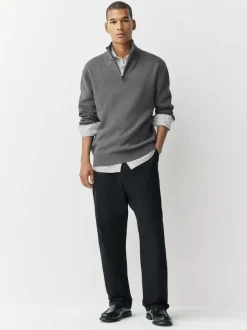 Next Charcoal Grey Plain N.Premium Regular Fit 100% Cotton Premium Quarter Zip Jumper Hot