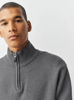 Next Charcoal Grey Plain N.Premium Regular Fit 100% Cotton Premium Quarter Zip Jumper Hot