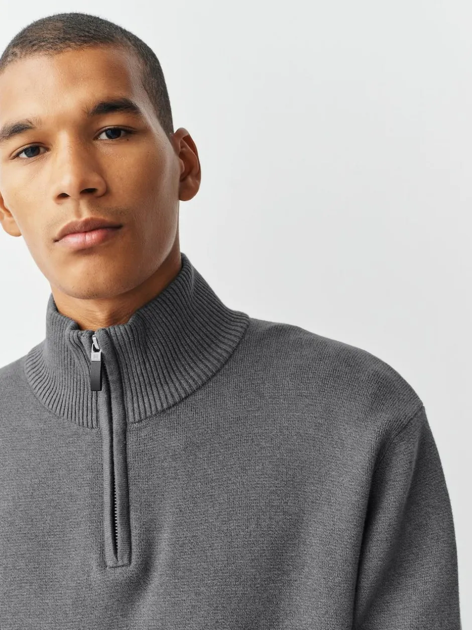 Next Charcoal Grey Plain N.Premium Regular Fit 100% Cotton Premium Quarter Zip Jumper Hot