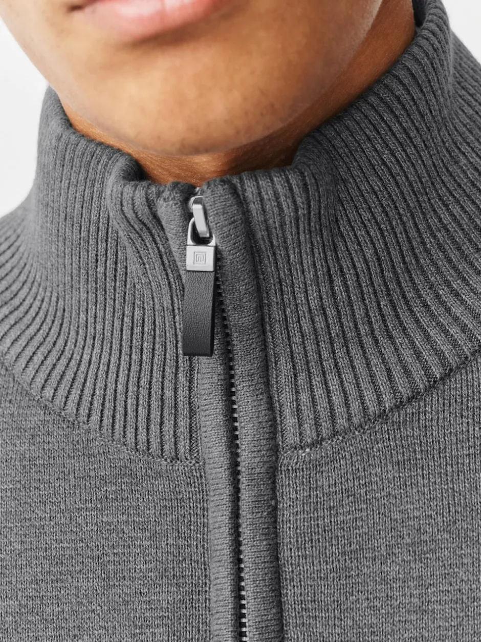 Next Charcoal Grey Plain N.Premium Regular Fit 100% Cotton Premium Quarter Zip Jumper Hot
