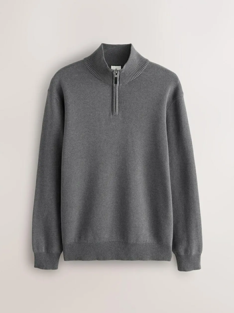 Next Charcoal Grey Plain N.Premium Regular Fit 100% Cotton Premium Quarter Zip Jumper Hot