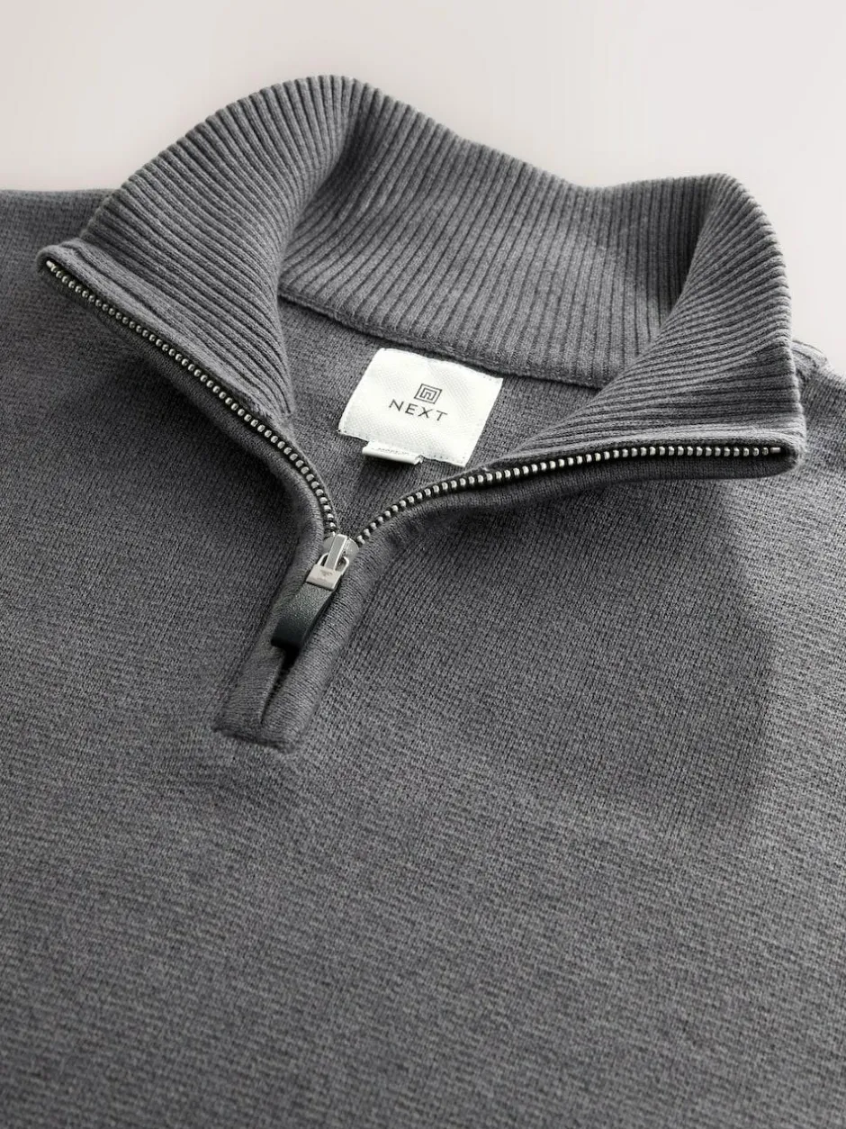 Next Charcoal Grey Plain N.Premium Regular Fit 100% Cotton Premium Quarter Zip Jumper Hot