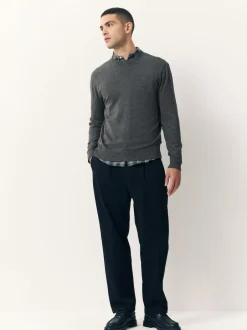 Next Plain Regular Fit Cotton Rich Crew Neck Jumper Charcoal Grey Online