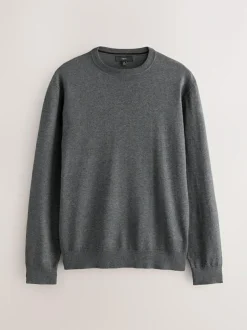 Next Plain Regular Fit Cotton Rich Crew Neck Jumper Charcoal Grey Online