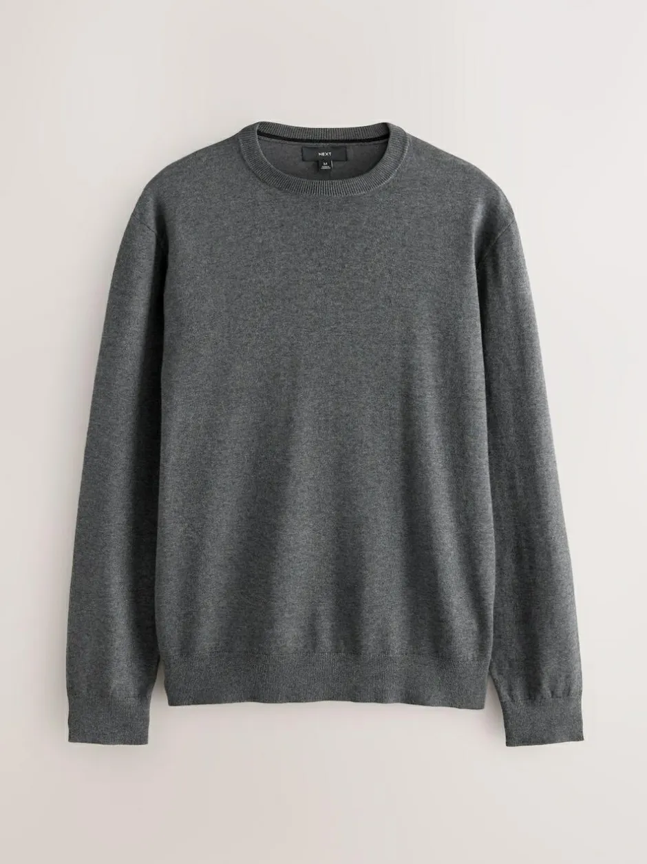 Next Plain Regular Fit Cotton Rich Crew Neck Jumper Charcoal Grey Online