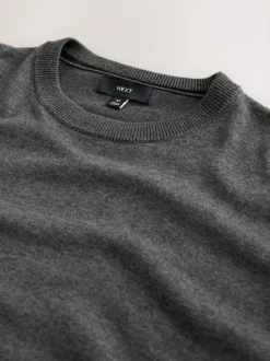 Next Plain Regular Fit Cotton Rich Crew Neck Jumper Charcoal Grey Online