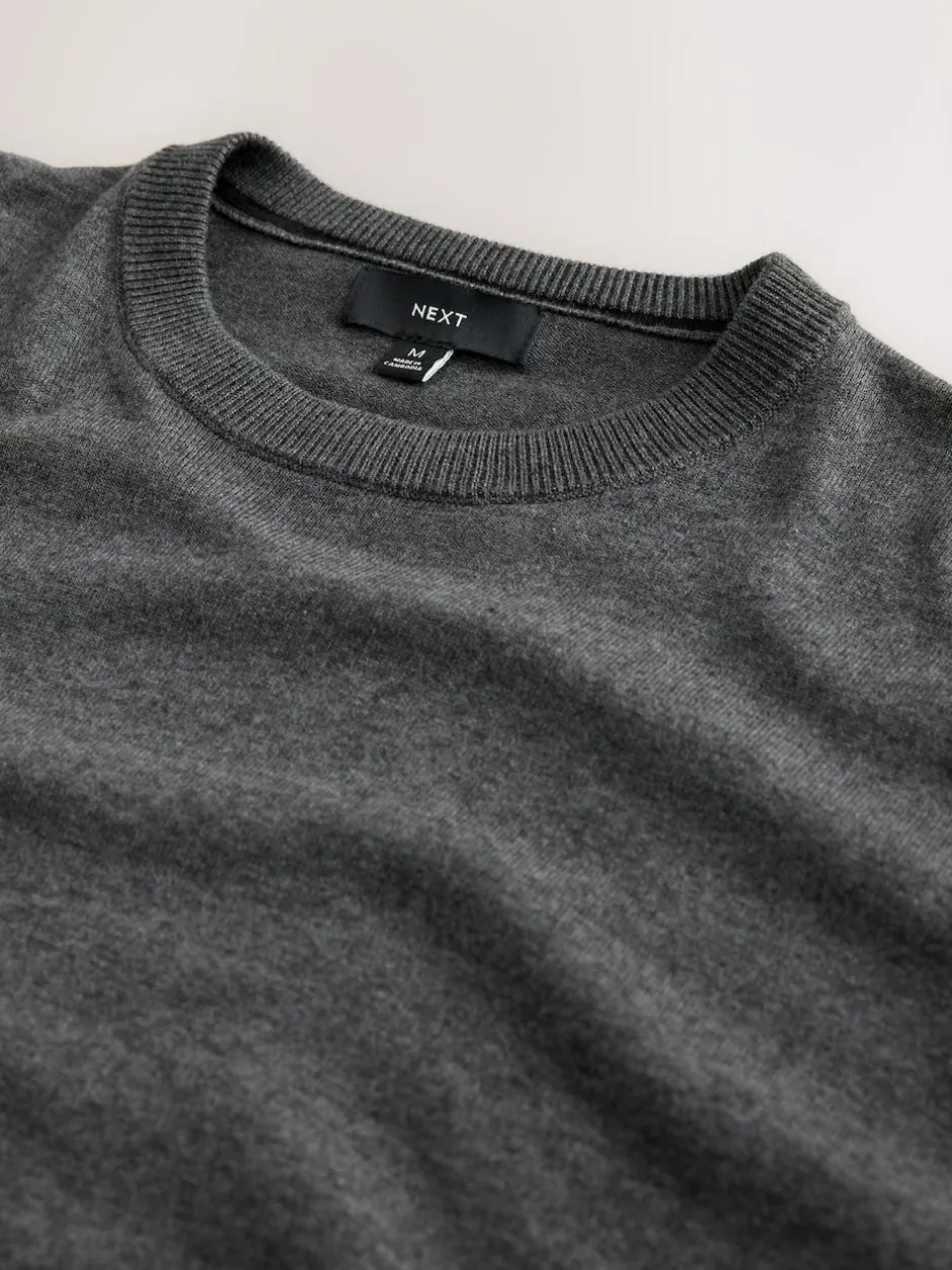 Next Plain Regular Fit Cotton Rich Crew Neck Jumper Charcoal Grey Online