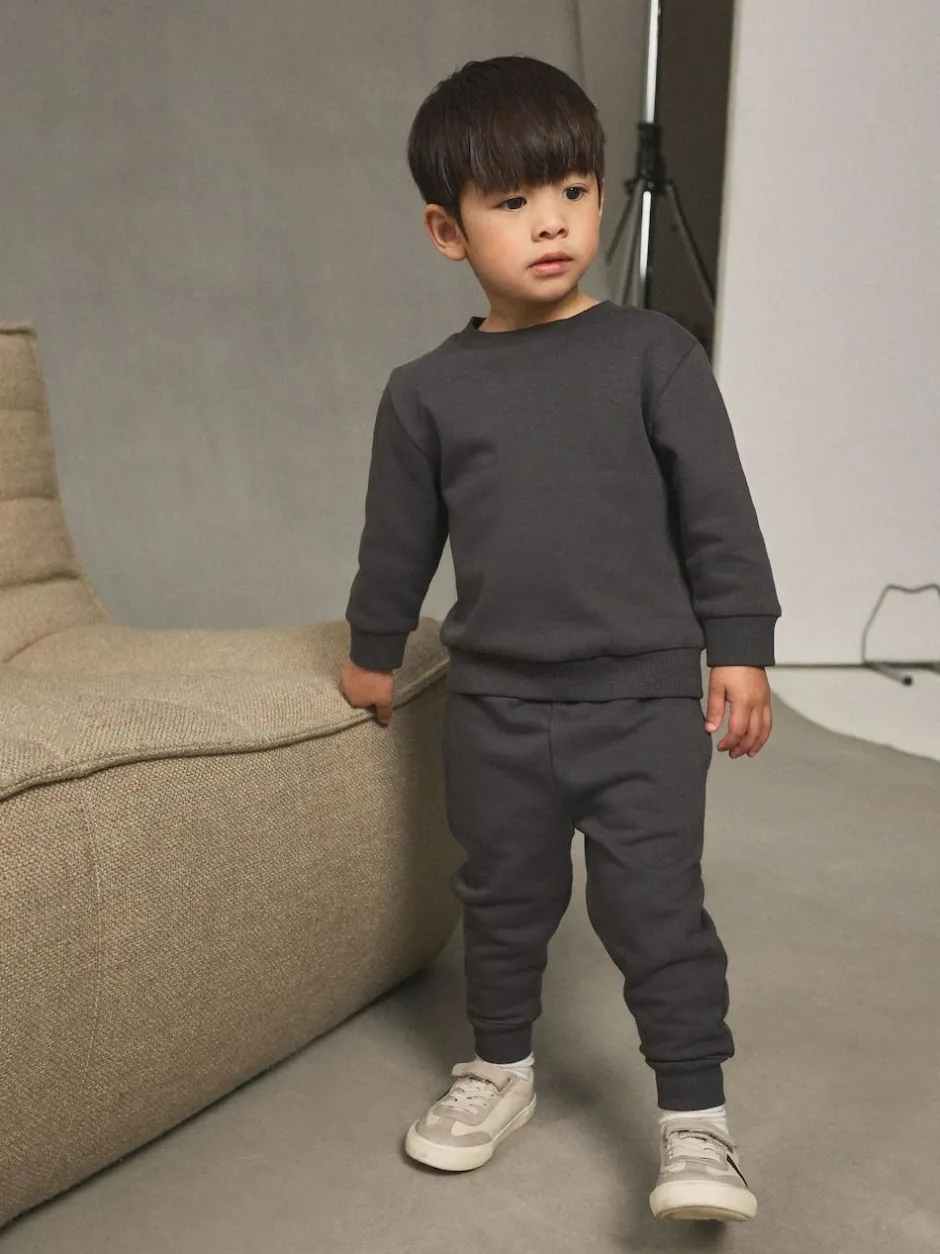 Next Charcoal Grey Plain Sweatshirt And Joggers Set (3mths-7yrs) Outlet