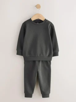 Next Charcoal Grey Plain Sweatshirt And Joggers Set (3mths-7yrs) Outlet