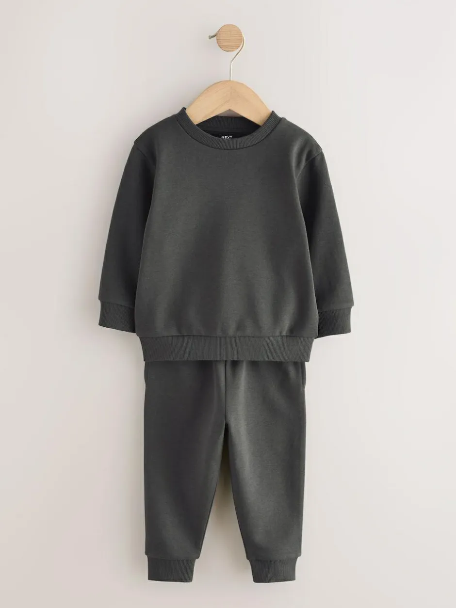 Next Charcoal Grey Plain Sweatshirt And Joggers Set (3mths-7yrs) Outlet