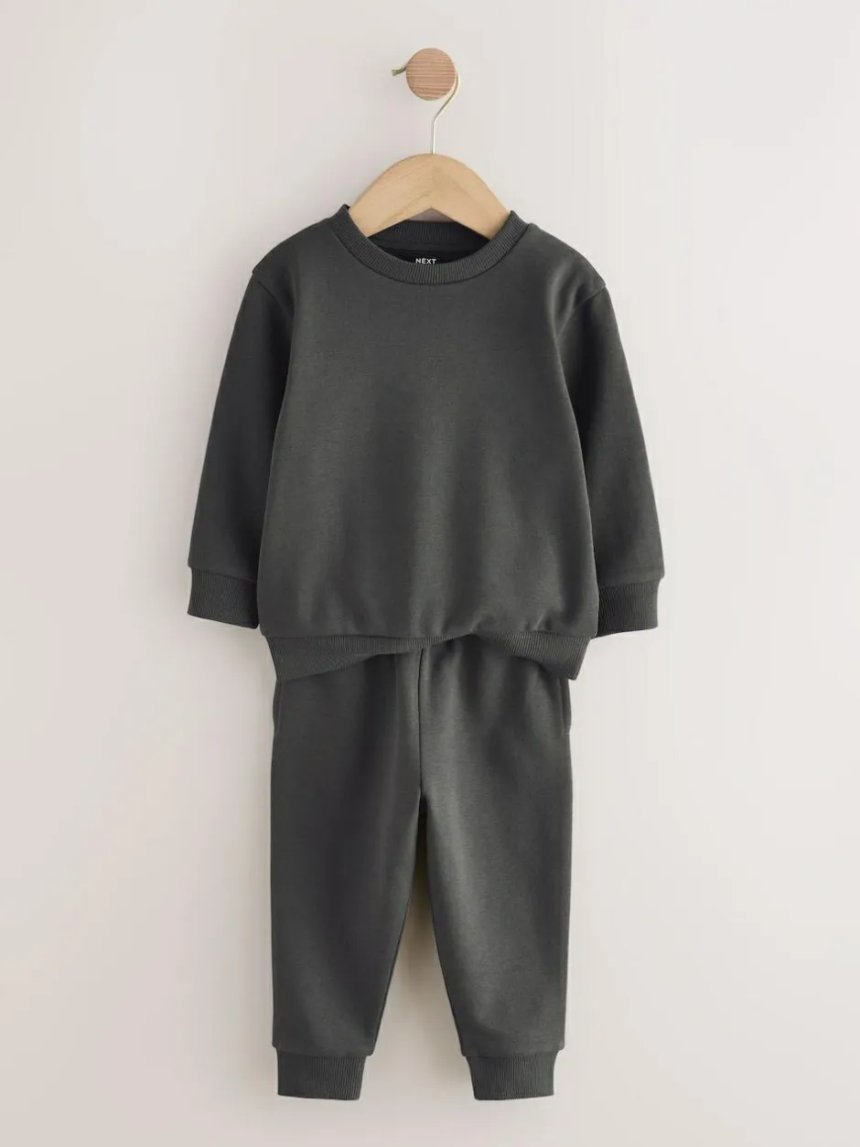Next Charcoal Grey Plain Sweatshirt And Joggers Set (3mths-7yrs) Outlet