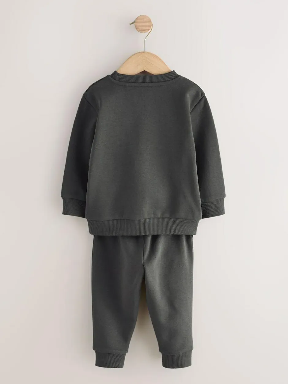 Next Charcoal Grey Plain Sweatshirt And Joggers Set (3mths-7yrs) Outlet