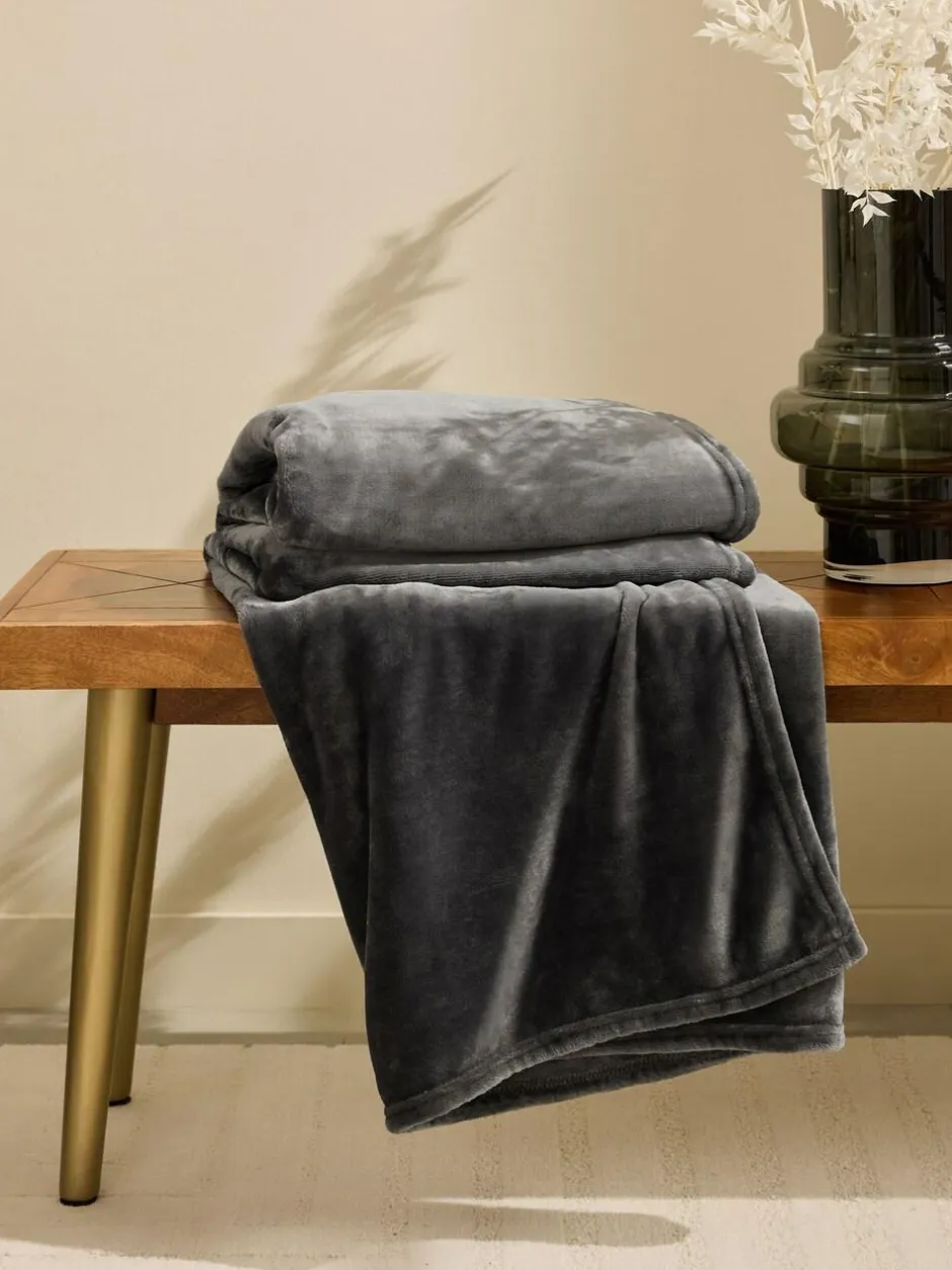 Next Charcoal Grey Plush Fleece Throw Sale