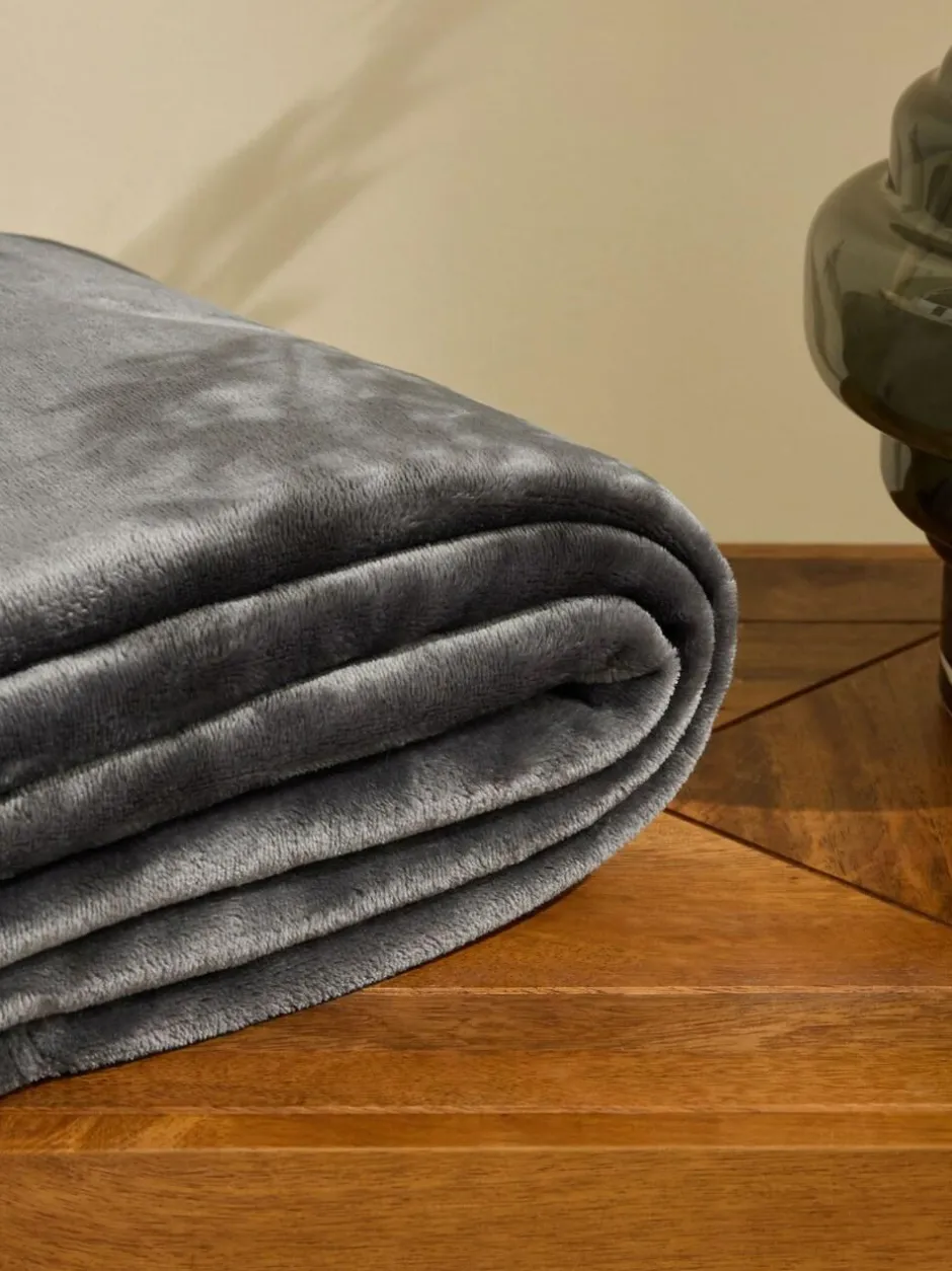 Next Charcoal Grey Plush Fleece Throw Sale