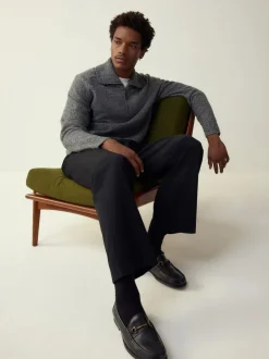 Next Quarter Zip Neck Jumper with Wool Charcoal Grey Hot