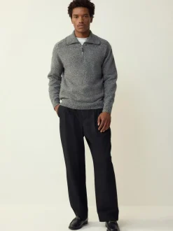 Next Quarter Zip Neck Jumper with Wool Charcoal Grey Hot
