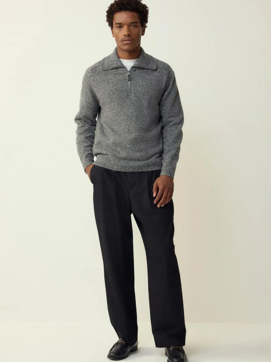 Next Quarter Zip Neck Jumper with Wool Charcoal Grey Hot