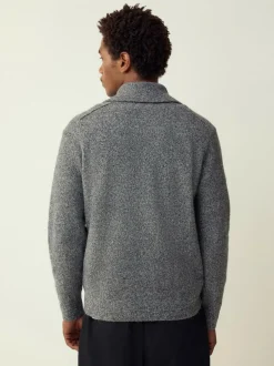 Next Quarter Zip Neck Jumper with Wool Charcoal Grey Hot