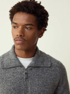 Next Quarter Zip Neck Jumper with Wool Charcoal Grey Hot