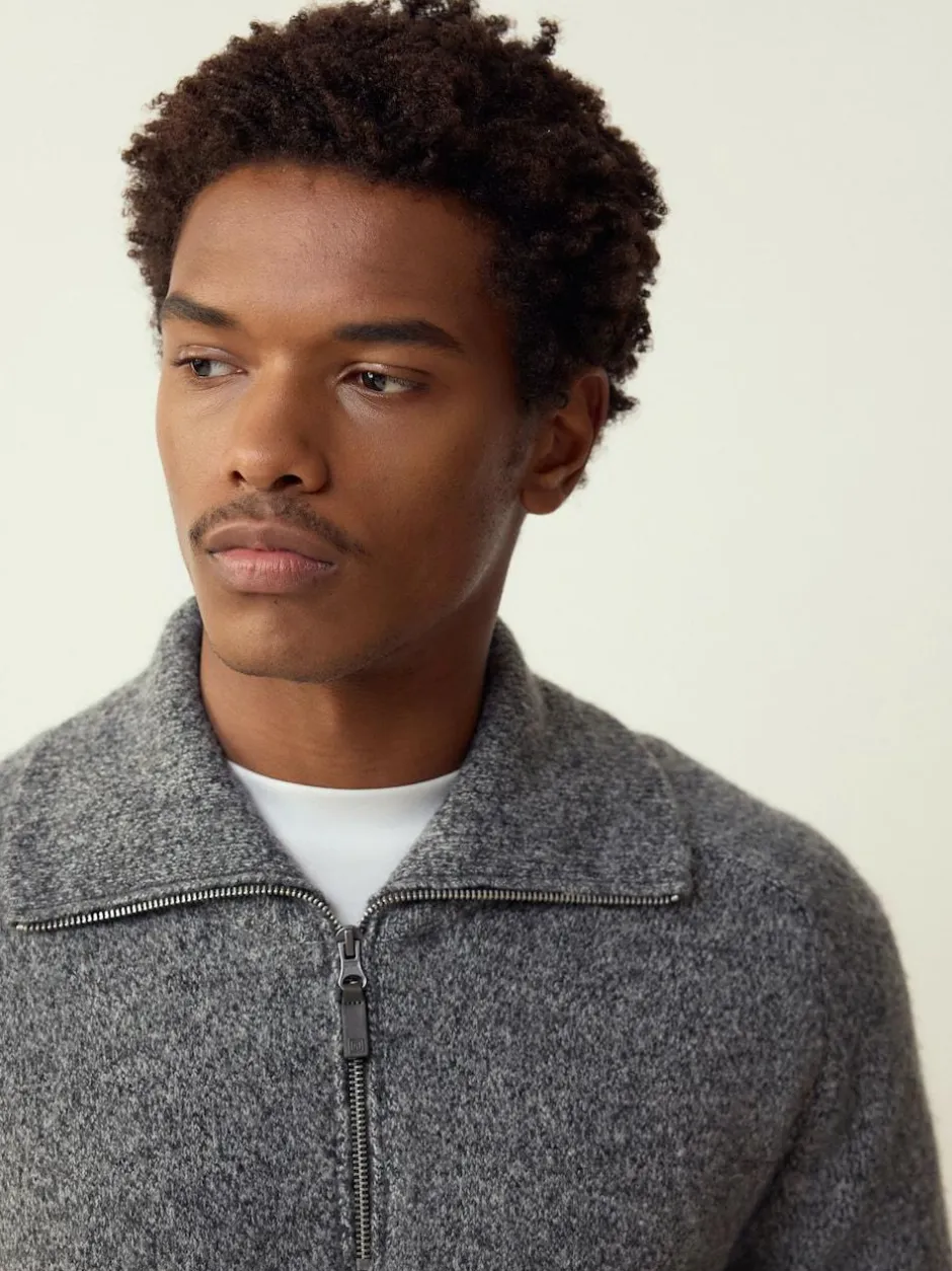 Next Quarter Zip Neck Jumper with Wool Charcoal Grey Hot
