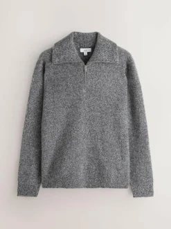 Next Quarter Zip Neck Jumper with Wool Charcoal Grey Hot