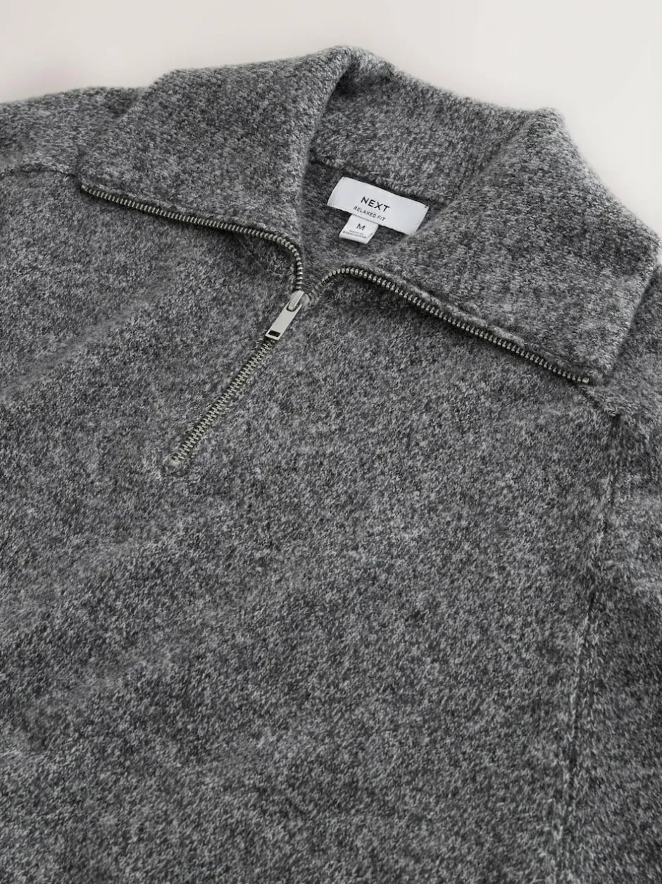 Next Quarter Zip Neck Jumper with Wool Charcoal Grey Hot