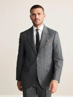 Next Charcoal Grey Regular Fit Signature Marzotto 100% Italian Wool Herringbone Suit Jacket New