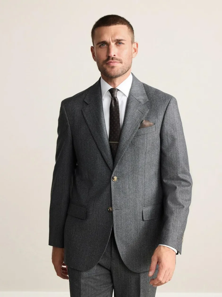 Next Charcoal Grey Regular Fit Signature Marzotto 100% Italian Wool Herringbone Suit Jacket New