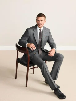 Next Charcoal Grey Regular Fit Signature Marzotto 100% Italian Wool Herringbone Suit Jacket New