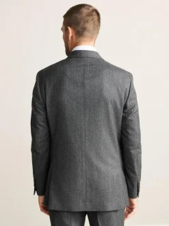 Next Charcoal Grey Regular Fit Signature Marzotto 100% Italian Wool Herringbone Suit Jacket New