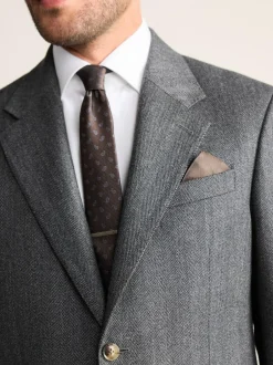 Next Charcoal Grey Regular Fit Signature Marzotto 100% Italian Wool Herringbone Suit Jacket New