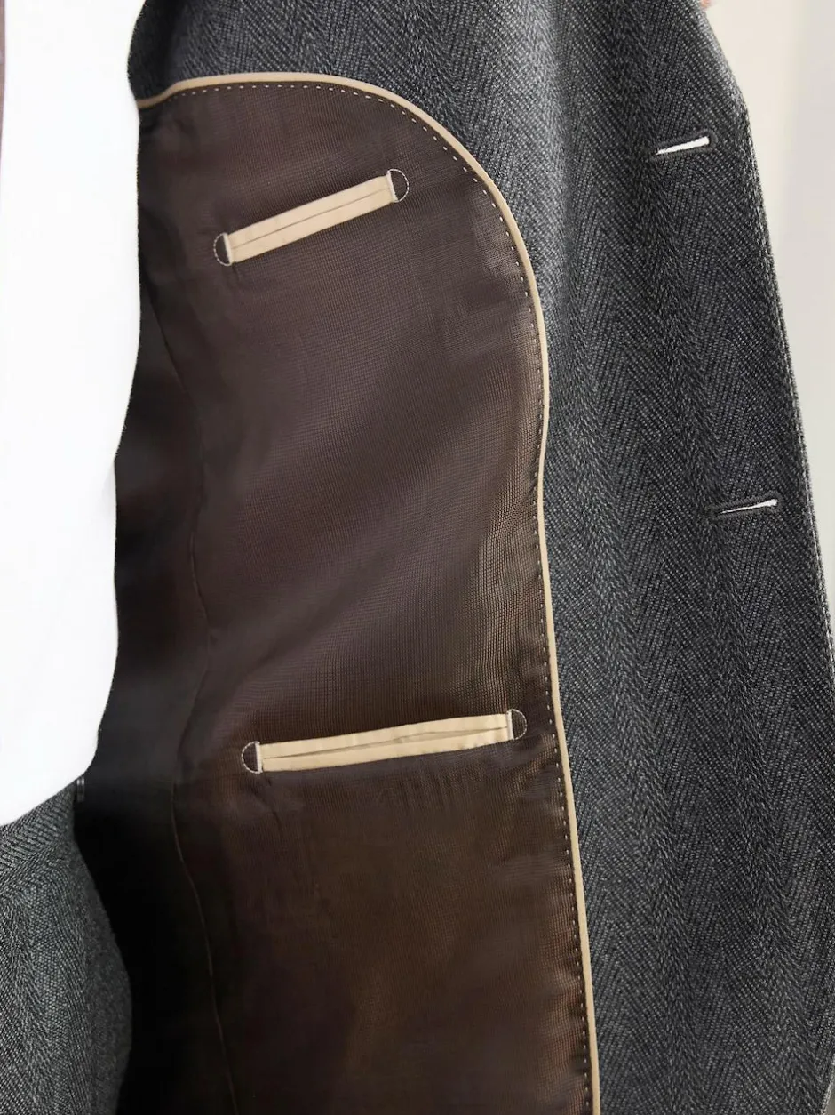 Next Charcoal Grey Regular Fit Signature Marzotto 100% Italian Wool Herringbone Suit Jacket New