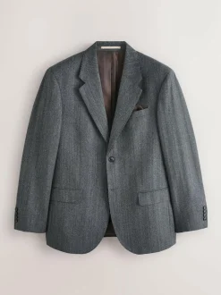 Next Charcoal Grey Regular Fit Signature Marzotto 100% Italian Wool Herringbone Suit Jacket New