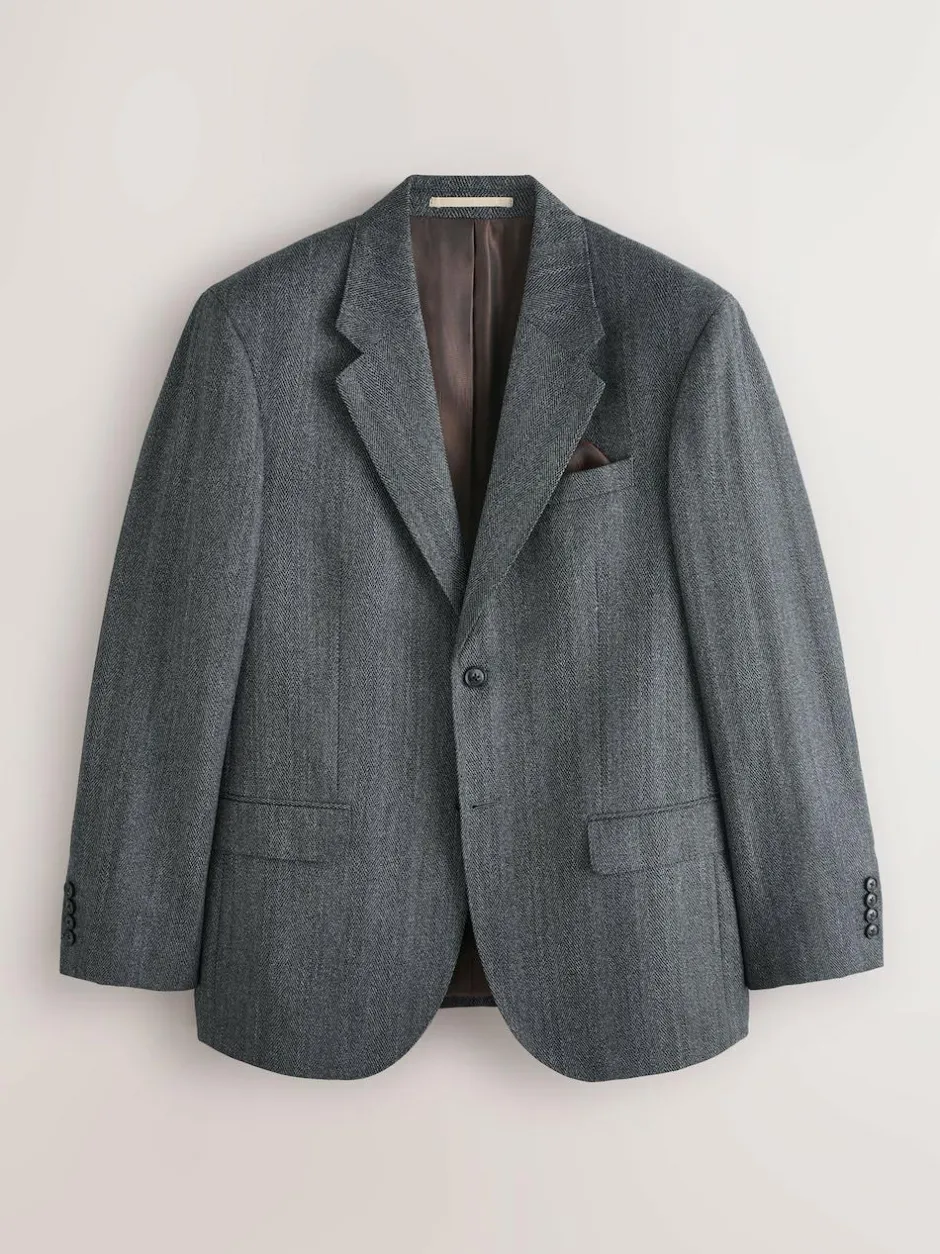Next Charcoal Grey Regular Fit Signature Marzotto 100% Italian Wool Herringbone Suit Jacket New