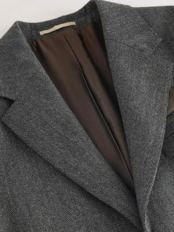 Next Charcoal Grey Regular Fit Signature Marzotto 100% Italian Wool Herringbone Suit Jacket New