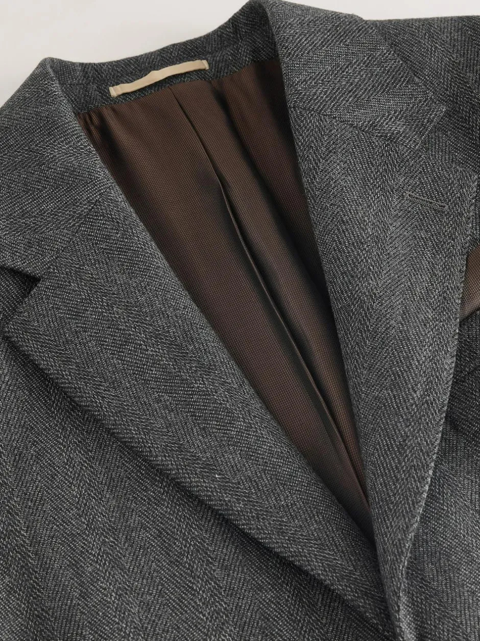 Next Charcoal Grey Regular Fit Signature Marzotto 100% Italian Wool Herringbone Suit Jacket New