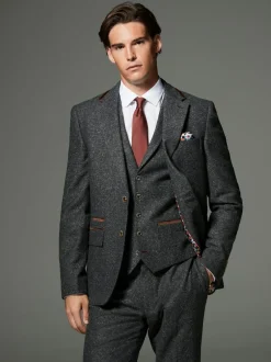 Next Charcoal Grey Regular Fit Wool Blend Trimmed Suit Jacket Discount