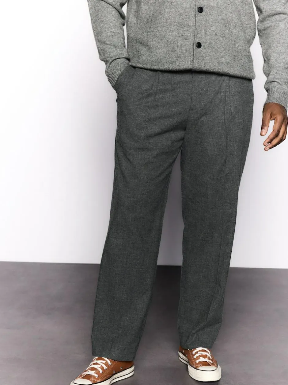 Next Regular Fit Smart Brushed Cotton Textured Trousers Charcoal Grey Sale