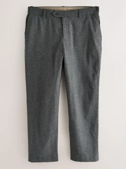 Next Regular Fit Smart Brushed Cotton Textured Trousers Charcoal Grey Sale
