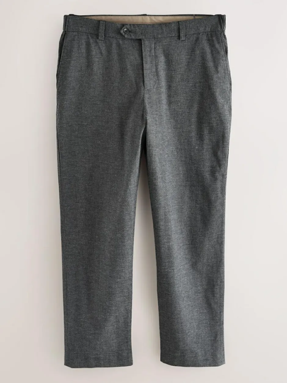 Next Regular Fit Smart Brushed Cotton Textured Trousers Charcoal Grey Sale