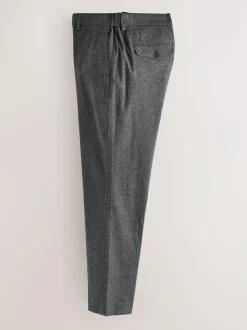 Next Regular Fit Smart Brushed Cotton Textured Trousers Charcoal Grey Sale
