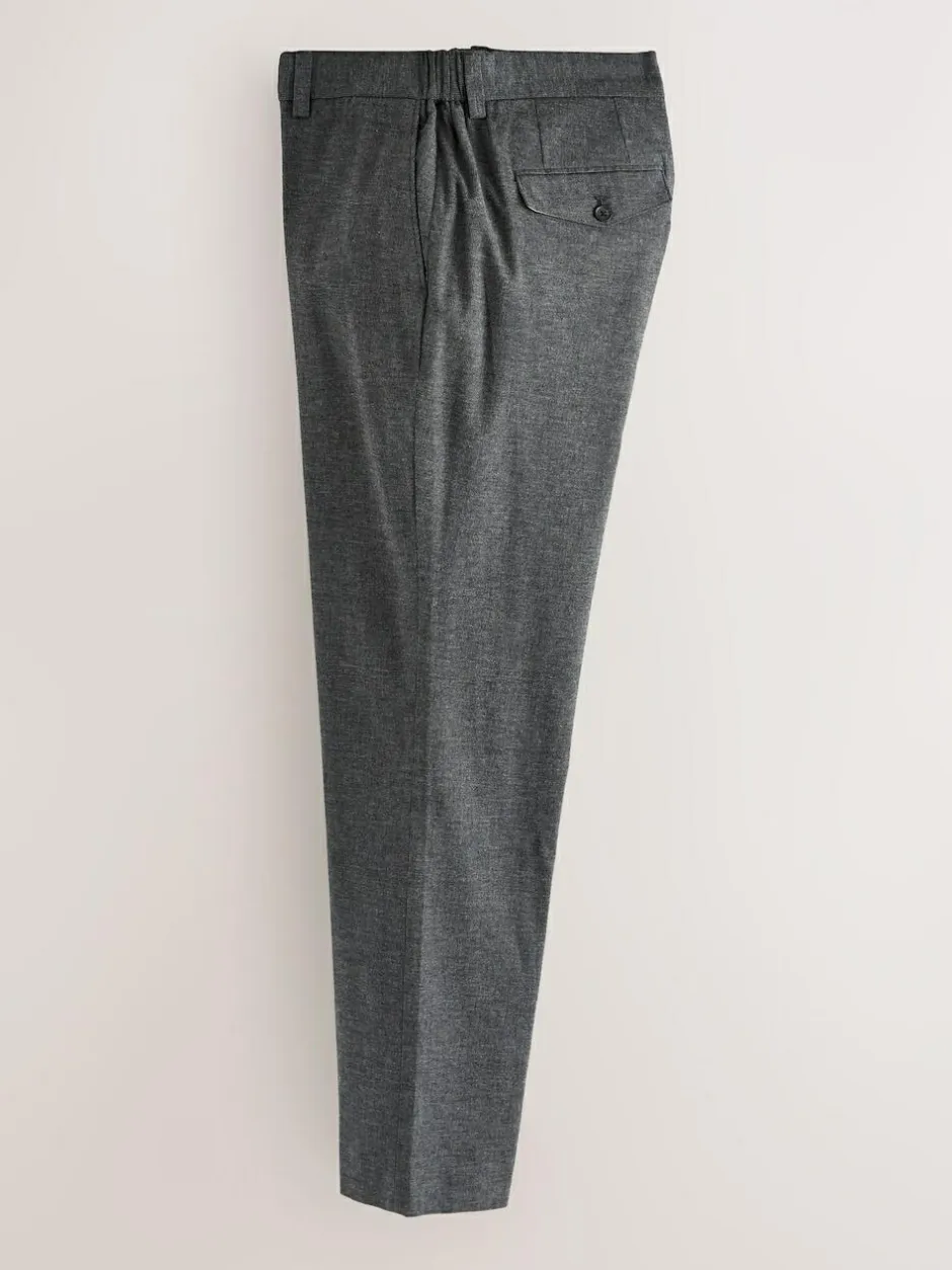 Next Regular Fit Smart Brushed Cotton Textured Trousers Charcoal Grey Sale