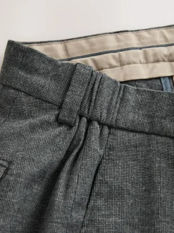 Next Regular Fit Smart Brushed Cotton Textured Trousers Charcoal Grey Sale