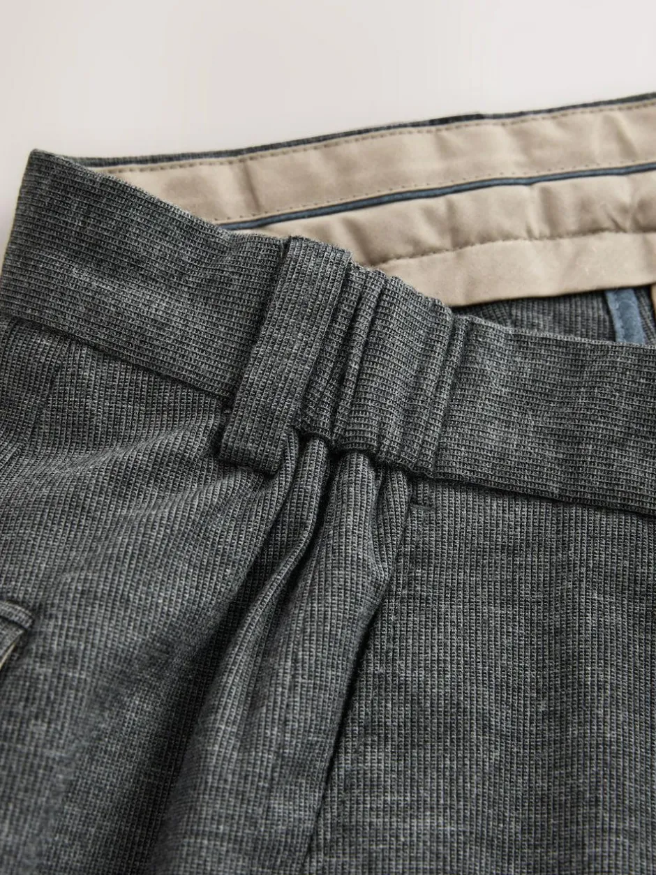 Next Regular Fit Smart Brushed Cotton Textured Trousers Charcoal Grey Sale
