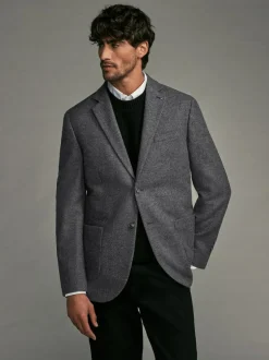 Next Regular Fit Wool Rich Herringbone Blazer Charcoal Grey