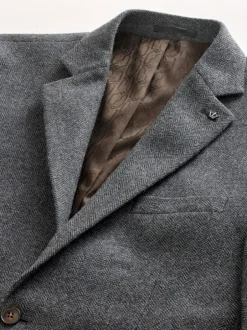 Next Regular Fit Wool Rich Herringbone Blazer Charcoal Grey