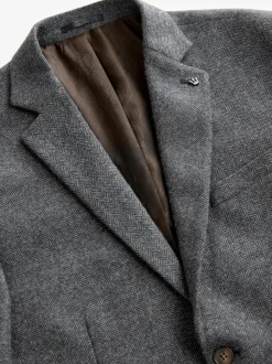 Next Regular Fit Wool Rich Herringbone Blazer Charcoal Grey